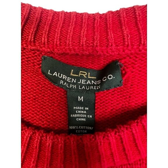 Vtg Lauren Ralph Lauren Sweater Women Medium Red Ribbed Knit Logo Y2K 90s Preppy - Picture 4 of 8
